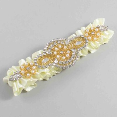 Candlelight Satin with Gold Wedding Garter / Ivory Wedding Garters / Charlotte # (820-820)-01-A05-Gold