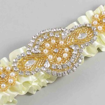 Candlelight Satin with Gold Wedding Garter / Ivory Wedding Garters / Charlotte # (820-820)-01-A05-Gold