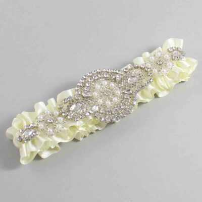 Candlelight Satin Wedding Garter / Solid Ivory Wedding Garters / Charlotte # (820-820)-01-A06-Silver