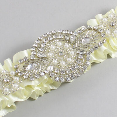Candlelight Satin Wedding Garter / Solid Ivory Wedding Garters / Charlotte # (820-820)-01-A06-Silver