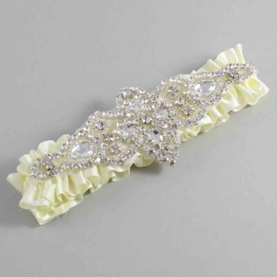 Candlelight Satin Wedding Garter / Solid Ivory Wedding Garters / Lorine # (820-820)-01-A09-Silver