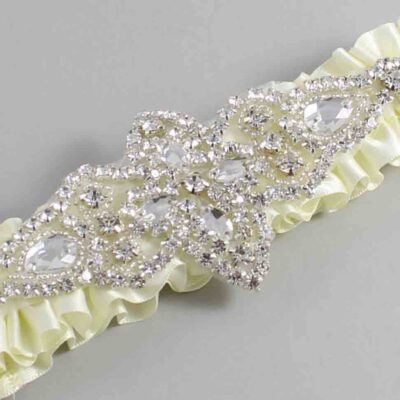 Candlelight Satin Wedding Garter / Solid Ivory Wedding Garters / Lorine # (820-820)-01-A09-Silver