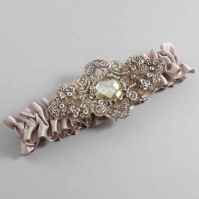 Taupe Satin with Brown Wedding Garter / Brown Wedding Garters / Bijou # (823-823)-01-A01-Antique