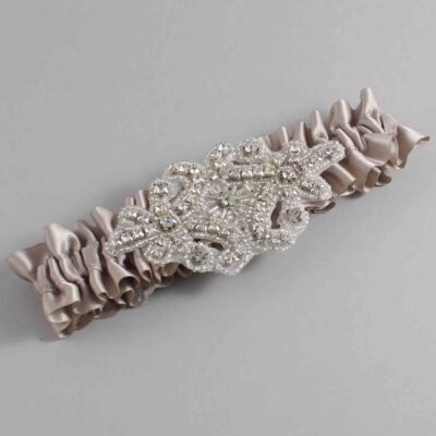 Taupe Satin Wedding Garter / Solid Brown Wedding Garters / Heather # (823-823)-01-A07-Silver