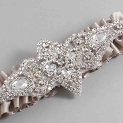 Taupe Satin Wedding Garter / Solid Brown Wedding Garters / Lorine # (823-823)-01-A09-Silver