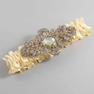 Buttermilk Satin with Brown Wedding Garter / Yellow Wedding Garters / Bijou # (824-824)-01-A01-Antique