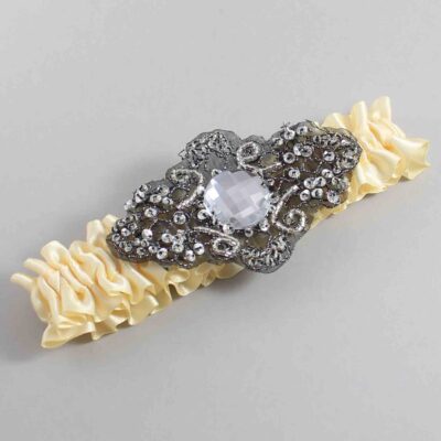 Buttermilk Satin with Black Wedding Garter / Yellow Wedding Garters / Bijou # (824-824)-01-A02-Black