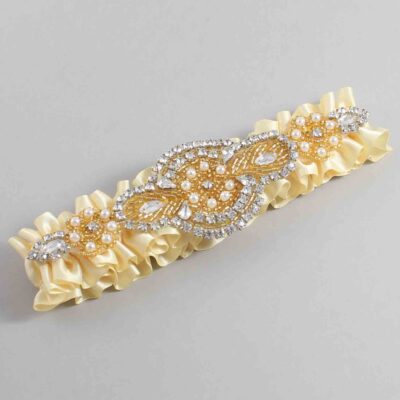 Buttermilk Satin with Gold Wedding Garter / Yellow Wedding Garters / Charlotte # (824-824)-01-A05-Gold
