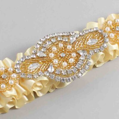 Buttermilk Satin with Gold Wedding Garter / Yellow Wedding Garters / Charlotte # (824-824)-01-A05-Gold