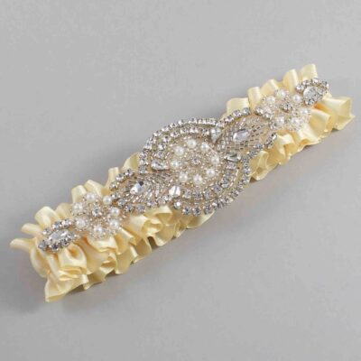 Buttermilk Satin Wedding Garter / Solid Yellow Wedding Garters / Charlotte # (824-824)-01-A06-Silver