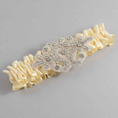 Buttermilk Satin Wedding Garter / Solid Yellow Wedding Garters / Heather # (824-824)-01-A07-Silver