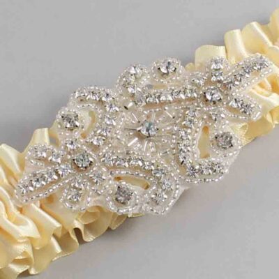Buttermilk Satin Wedding Garter / Solid Yellow Wedding Garters / Heather # (824-824)-01-A07-Silver