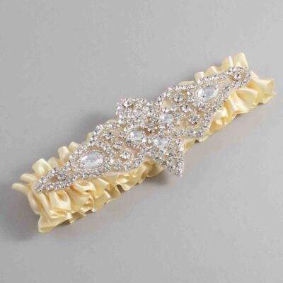 Buttermilk Satin Wedding Garter / Solid Yellow Wedding Garters / Lorine # (824-824)-01-A09-Silver