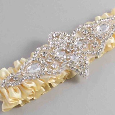Buttermilk Satin Wedding Garter / Solid Yellow Wedding Garters / Lorine # (824-824)-01-A09-Silver