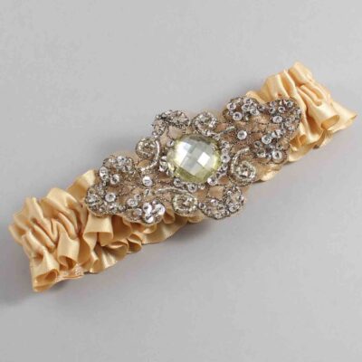 Raw Silk Satin with Brown Wedding Garter / Gold Wedding Garters / Bijou # (826-826)-01-A01-Antique