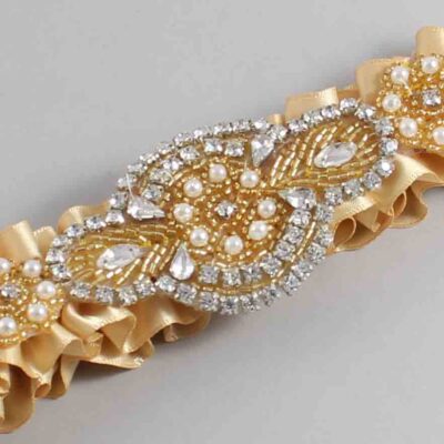 Raw Silk Satin with Gold Wedding Garter / Gold Wedding Garters / Charlotte # (826-826)-01-A05-Gold