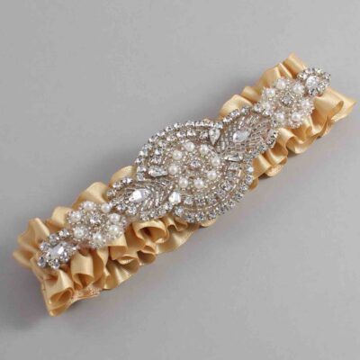 Raw Silk Satin Wedding Garter / Solid Gold Wedding Garters / Charlotte # (826-826)-01-A06-Silver