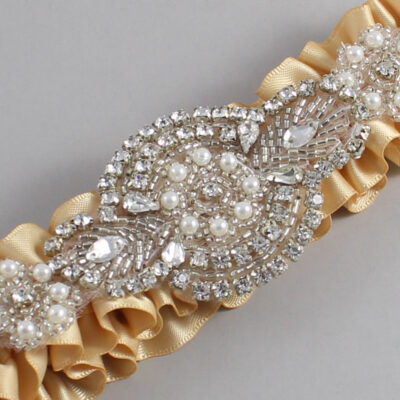 Raw Silk Satin Wedding Garter / Solid Gold Wedding Garters / Charlotte # (826-826)-01-A06-Silver