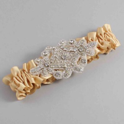 Raw Silk Satin Wedding Garter / Solid Gold Wedding Garters / Heather # (826-826)-01-A07-Silver