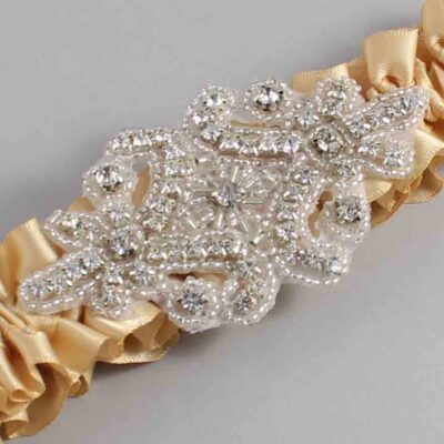 Raw Silk Satin Wedding Garter / Solid Gold Wedding Garters / Heather # (826-826)-01-A07-Silver
