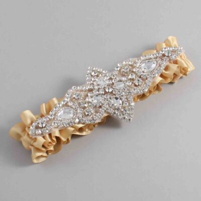 Raw Silk Satin Wedding Garter / Solid Gold Wedding Garters / Lorine # (826-826)-01-A09-Silver