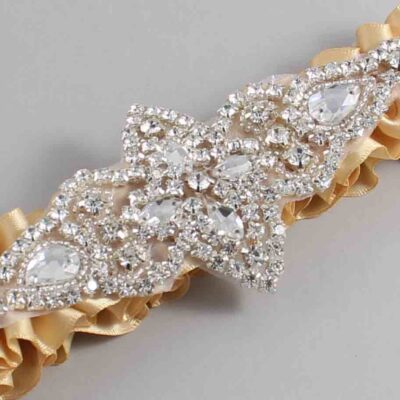 Raw Silk Satin Wedding Garter / Solid Gold Wedding Garters / Lorine # (826-826)-01-A09-Silver