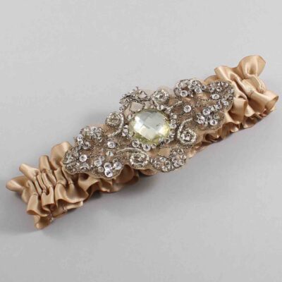 Desert Sand Satin with Brown Wedding Garter / Brown Wedding Garters / Bijou # (830-830)-01-A01-Antique