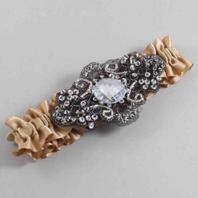 Desert Sand Satin with Black Wedding Garter / Brown Wedding Garters / Bijou # (830-830)-01-A02-Black