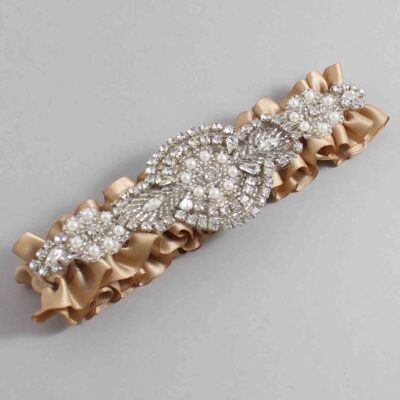 Desert Sand Satin Wedding Garter / Solid Brown Wedding Garters / Charlotte # (830-830)-01-A06-Silver