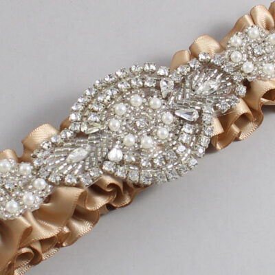 Desert Sand Satin Wedding Garter / Solid Brown Wedding Garters / Charlotte # (830-830)-01-A06-Silver