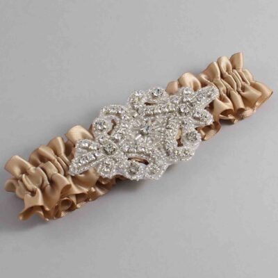Desert Sand Satin Wedding Garter / Solid Brown Wedding Garters / Heather # (830-830)-01-A07-Silver
