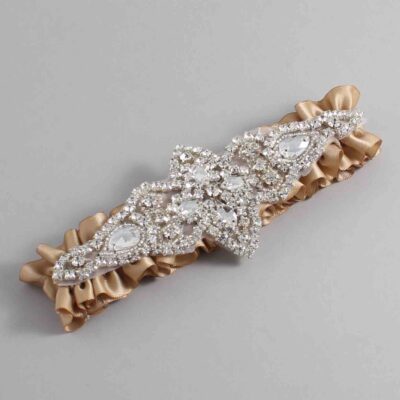 Desert Sand Satin Wedding Garter / Solid Brown Wedding Garters / Lorine # (830-830)-01-A09-Silver