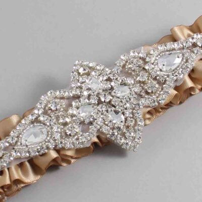Desert Sand Satin Wedding Garter / Solid Brown Wedding Garters / Lorine # (830-830)-01-A09-Silver