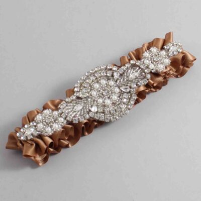 Chipmunk Satin Wedding Garter / Solid Brown Wedding Garters / Charlotte # (845-845)-01-A06-Silver