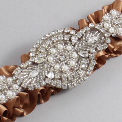 Chipmunk Satin Wedding Garter / Solid Brown Wedding Garters / Charlotte # (845-845)-01-A06-Silver
