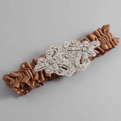 Chipmunk Satin Wedding Garter / Solid Brown Wedding Garters / Heather # (845-845)-01-A07-Silver