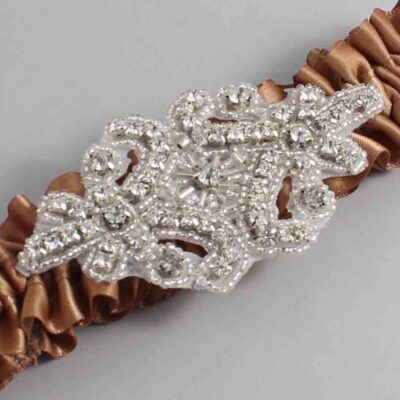 Chipmunk Satin Wedding Garter / Solid Brown Wedding Garters / Heather # (845-845)-01-A07-Silver
