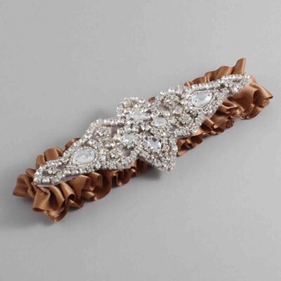 Chipmunk Satin Wedding Garter / Solid Brown Wedding Garters / Lorine # (845-845)-01-A09-Silver