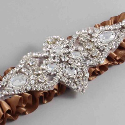 Chipmunk Satin Wedding Garter / Solid Brown Wedding Garters / Lorine # (845-845)-01-A09-Silver