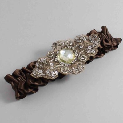 Coffee Satin with Brown Wedding Garter / Brown Wedding Garters / Bijou # (850-850)-01-A01-Antique