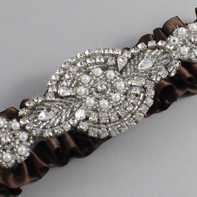 Coffee Satin Wedding Garter / Solid Brown Wedding Garters / Charlotte # (850-850)-01-A06-Silver