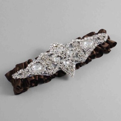 Coffee Satin Wedding Garter / Solid Brown Wedding Garters / Lorine # (850-850)-01-A09-Silver