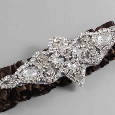 Coffee Satin Wedding Garter / Solid Brown Wedding Garters / Lorine # (850-850)-01-A09-Silver