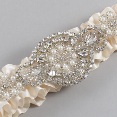 Antique White Satin Wedding Garter / Solid White Wedding Garters / Charlotte # (860-860)-01-A06-Silver