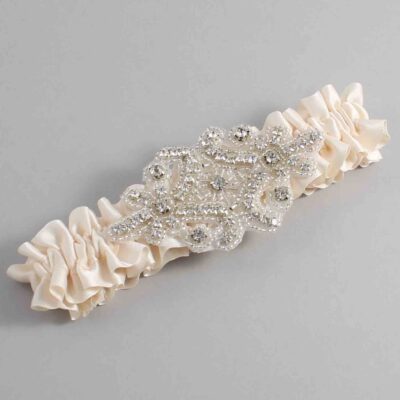 Antique White Satin Wedding Garter / Solid White Wedding Garters / Heather # (860-860)-01-A07-Silver