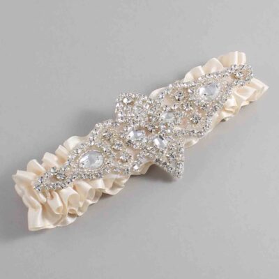 Antique White Satin Wedding Garter / Solid White Wedding Garters / Lorine # (860-860)-01-A09-Silver