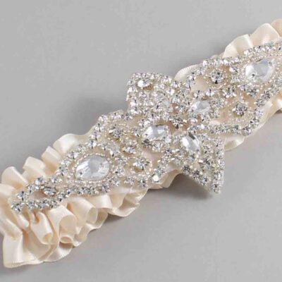 Antique White Satin Wedding Garter / Solid White Wedding Garters / Lorine # (860-860)-01-A09-Silver