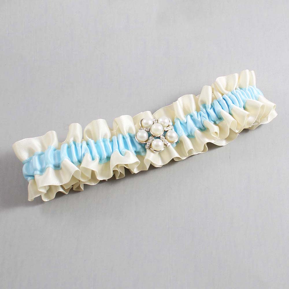 Ivory and Alice Blue Satin Wedding Garter / Ivory and Blue Wedding Garters / Wedding Garter / Custom Wedding Garter / Bridal Garter / Prom Garter / Linda Joyce Couture / Personalized Garter / Personalized Wedding Garter / Personalized Prom Garter