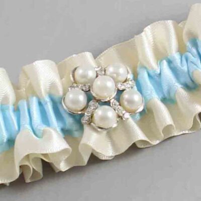 Ivory and Alice Blue Satin Wedding Garter / Ivory and Blue Wedding Garters / Wedding Garter / Custom Wedding Garter / Bridal Garter / Prom Garter / Linda Joyce Couture / Personalized Garter / Personalized Wedding Garter / Personalized Prom Garter