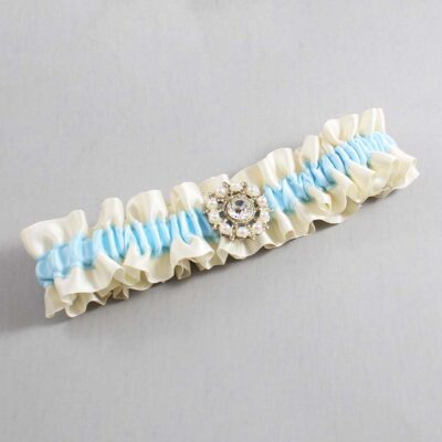 Ivory and Alice Blue Satin Wedding Garter / Ivory and Blue Wedding Garters / Wedding Garter / Custom Wedding Garter / Bridal Garter / Prom Garter / Linda Joyce Couture / Personalized Garter / Personalized Wedding Garter / Personalized Prom Garter